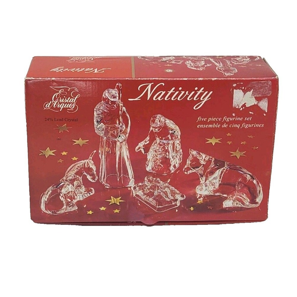 Cristal D'Arques 5 Piece Nativity Scene Set 24% Lead Crystal France Christmas